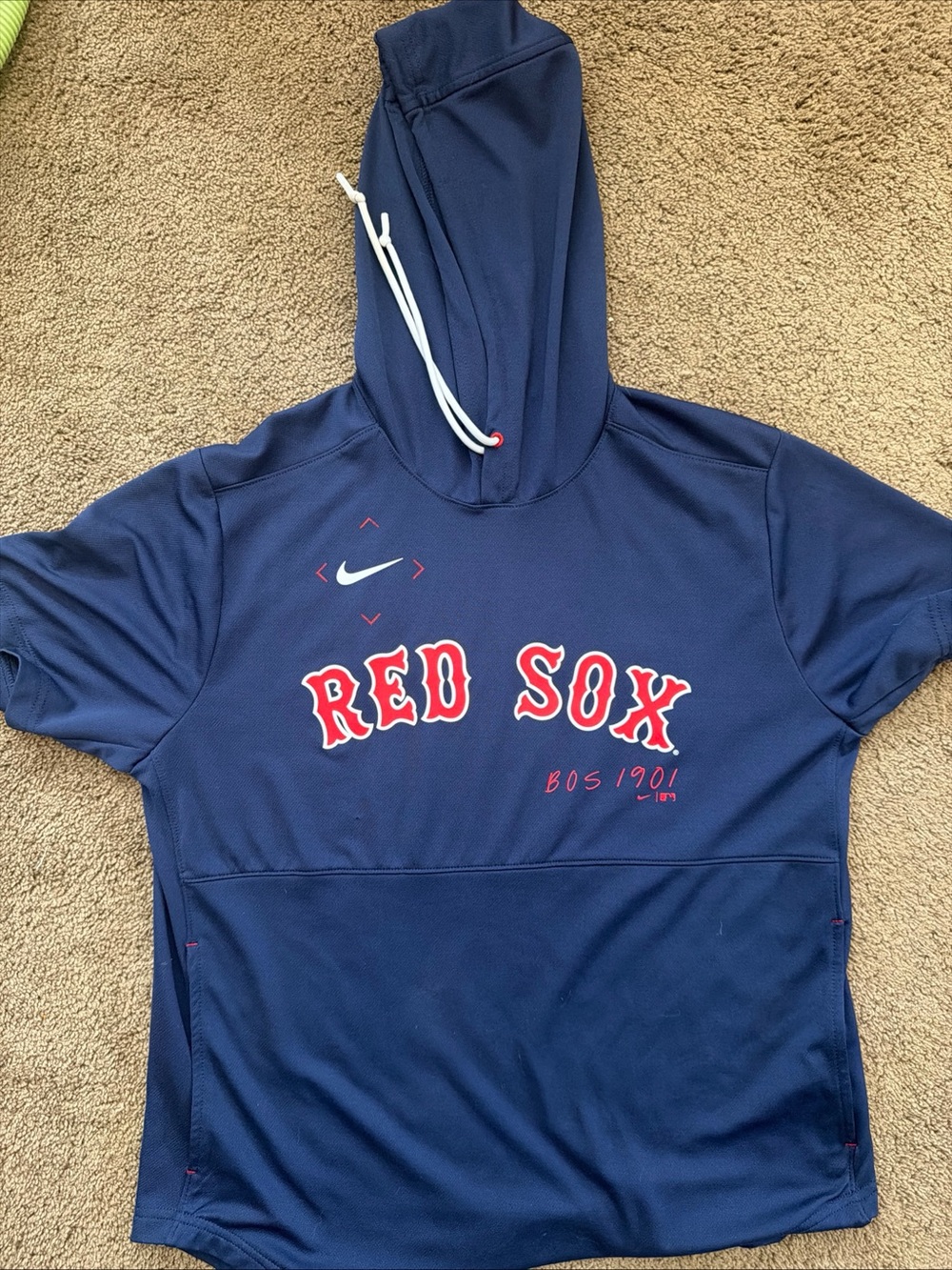 Nike Navy Red Sox Short Sleeve Hooded Top